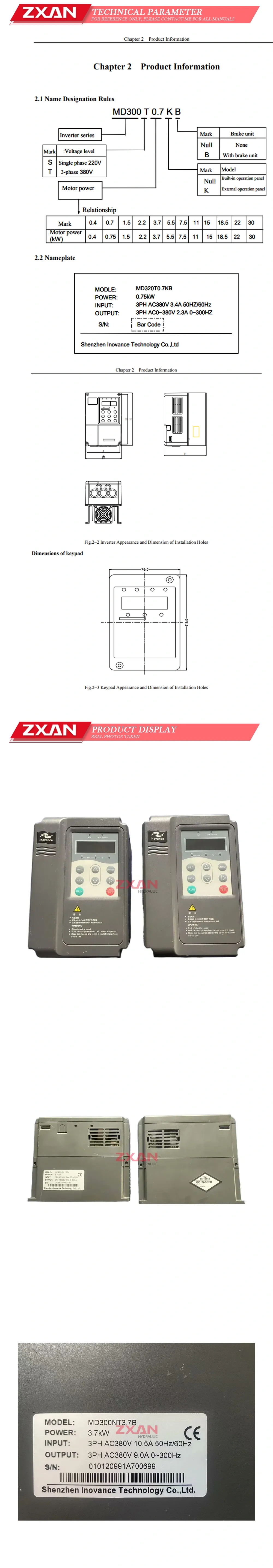 Inovance MD300NT3.7B Description