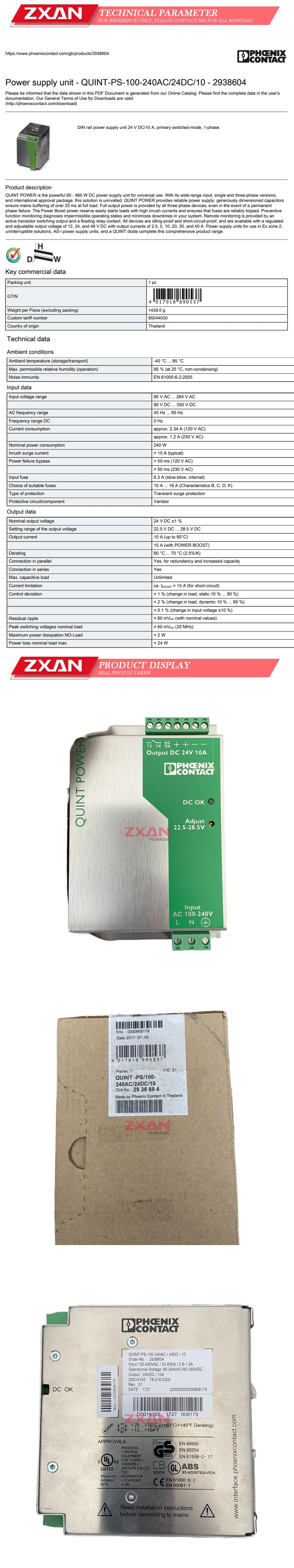 Phoenix Contact QUINT-PS-100-240AC/24DC/10 Description