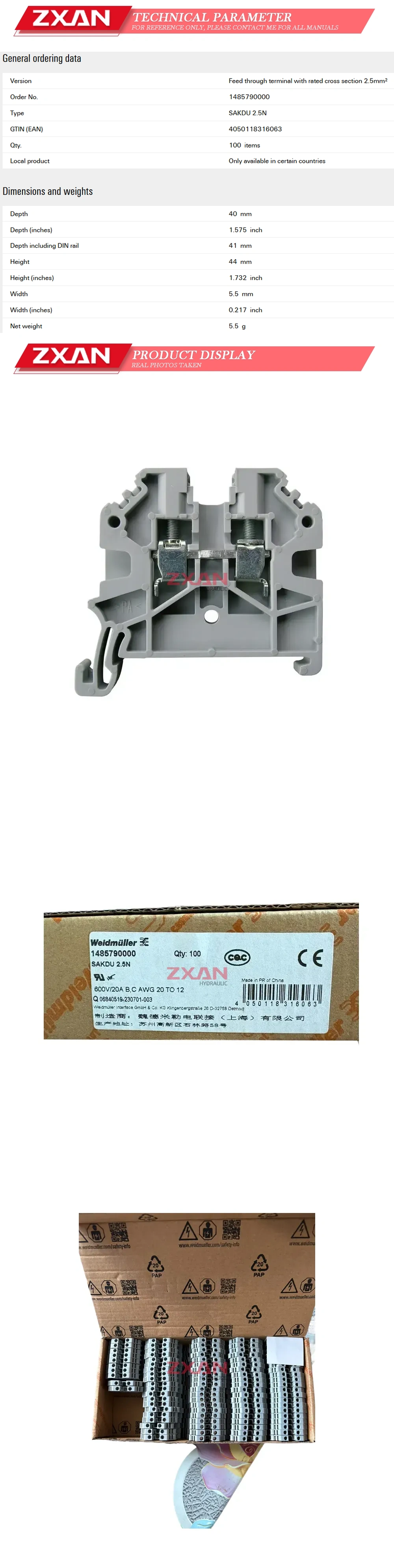 Weidmueller 1485790000 SAKDU2.5N Description