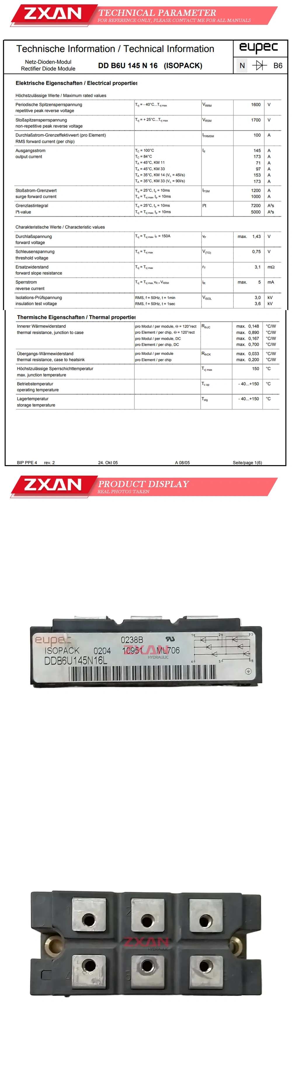 EUPEC DDB6U145N16L Description