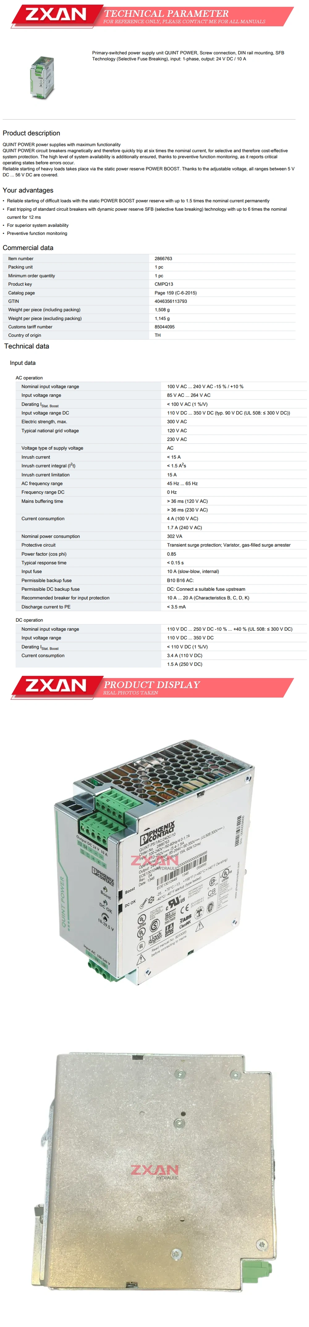 Phoenix Contact 2866763 QUINT-PS/1AC/24DC/10 Description
