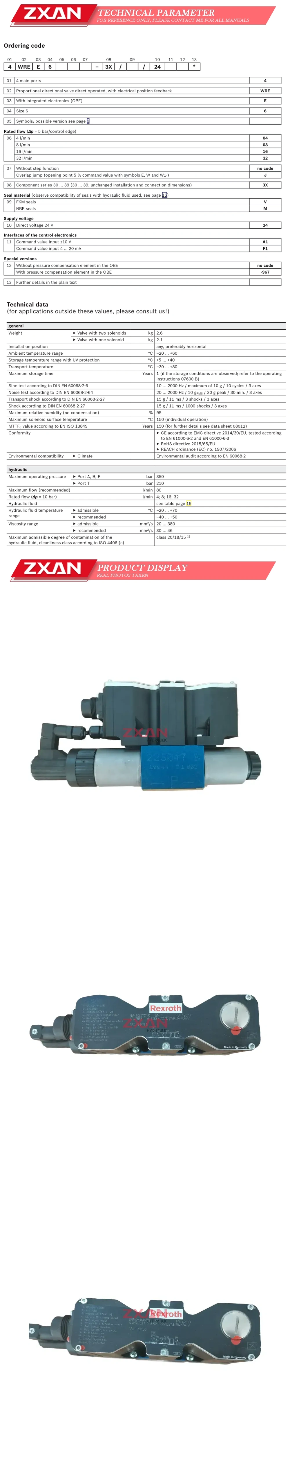 Rexroth R900707192 4WREEM6E32-22/G24K34/B6V Description