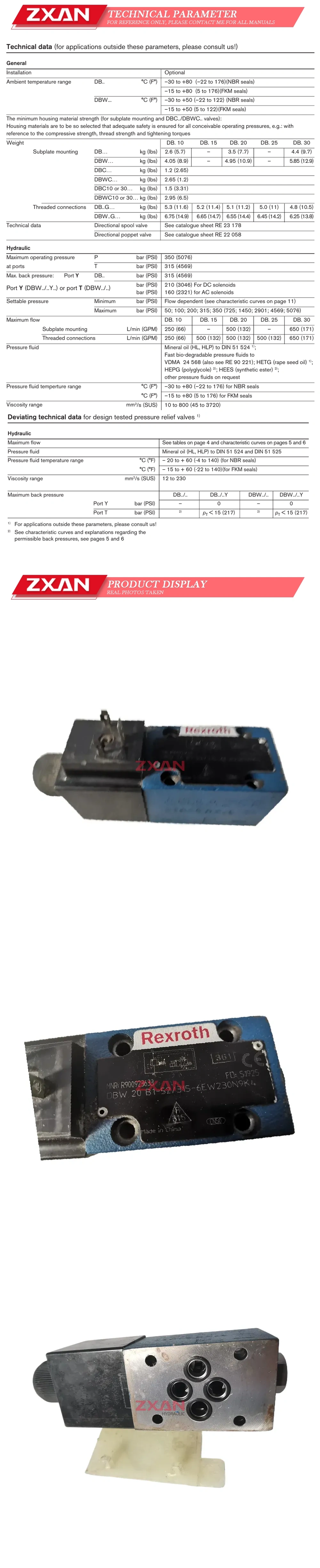 Rexroth R900923633 DBW 20 B1-52/315-6EW230N9K4 Description