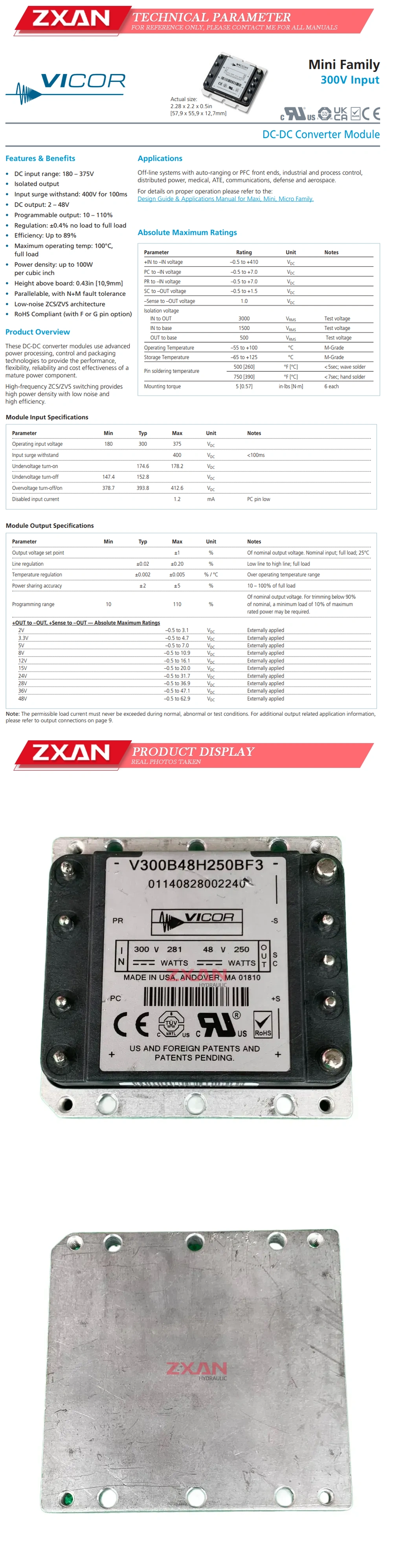 VICOR V300B48H250BF3 Description