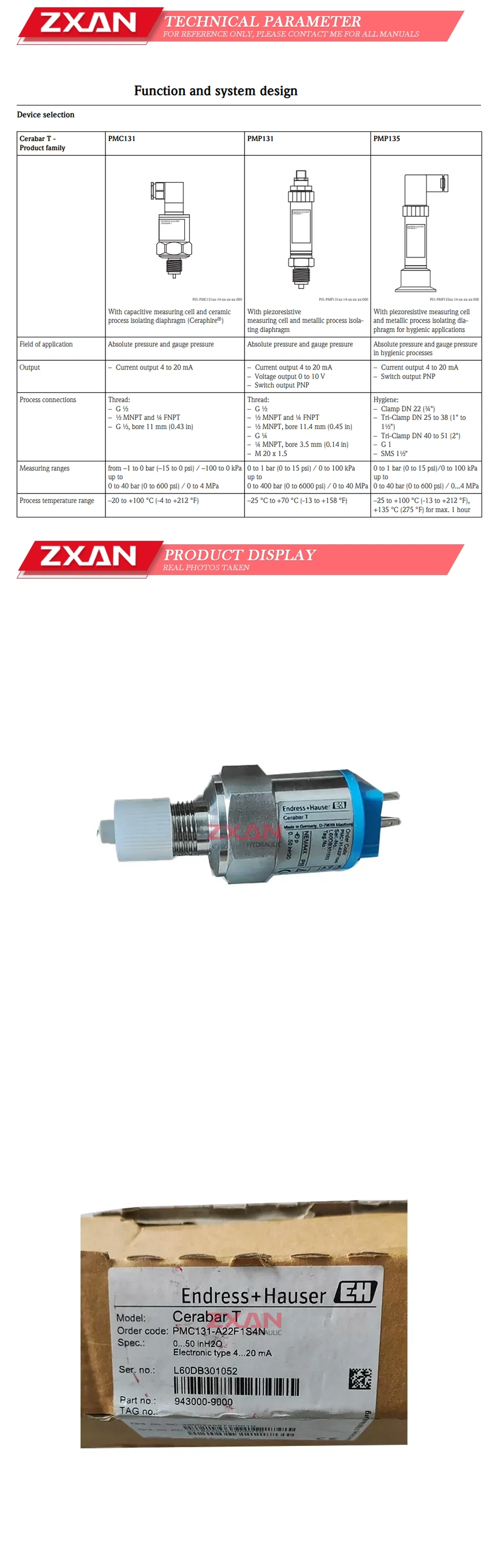 Endress+Hauser Cerabar T Description