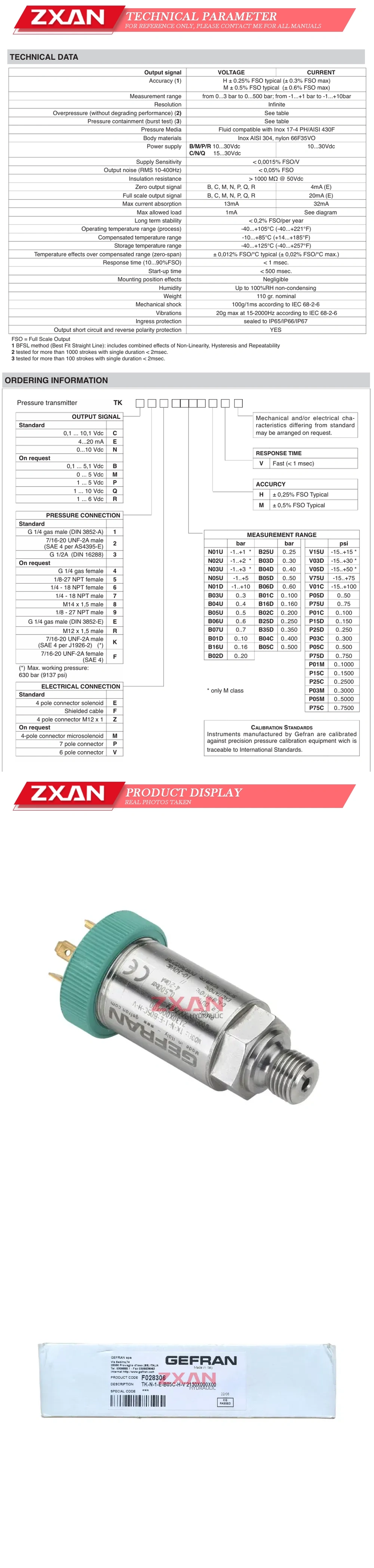 GEFRAN TK-N-1-E-B05C-H-V 2130X000X00 Description