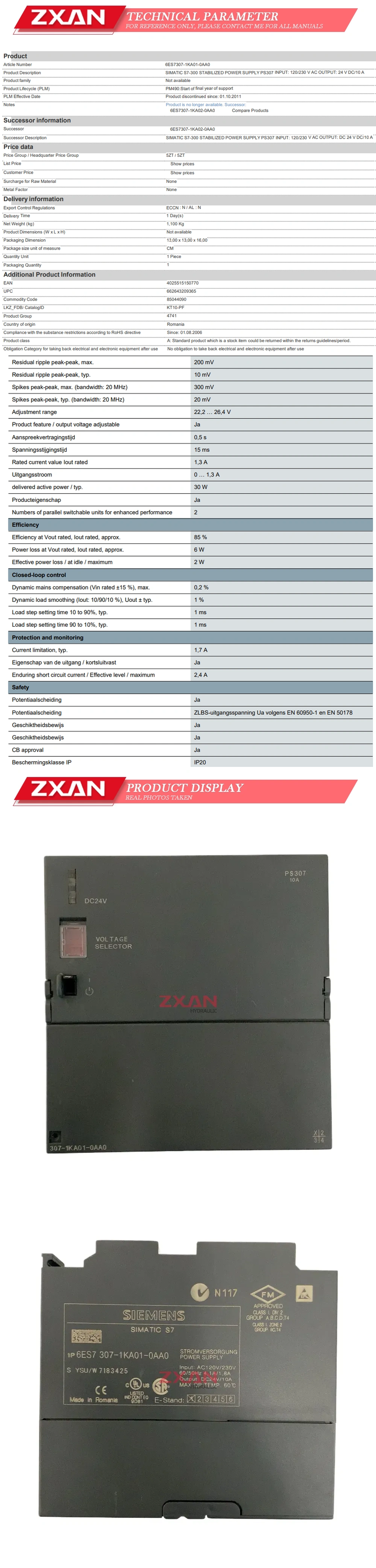SIEMENS 6ES7307-1KA01-0AA0 Description