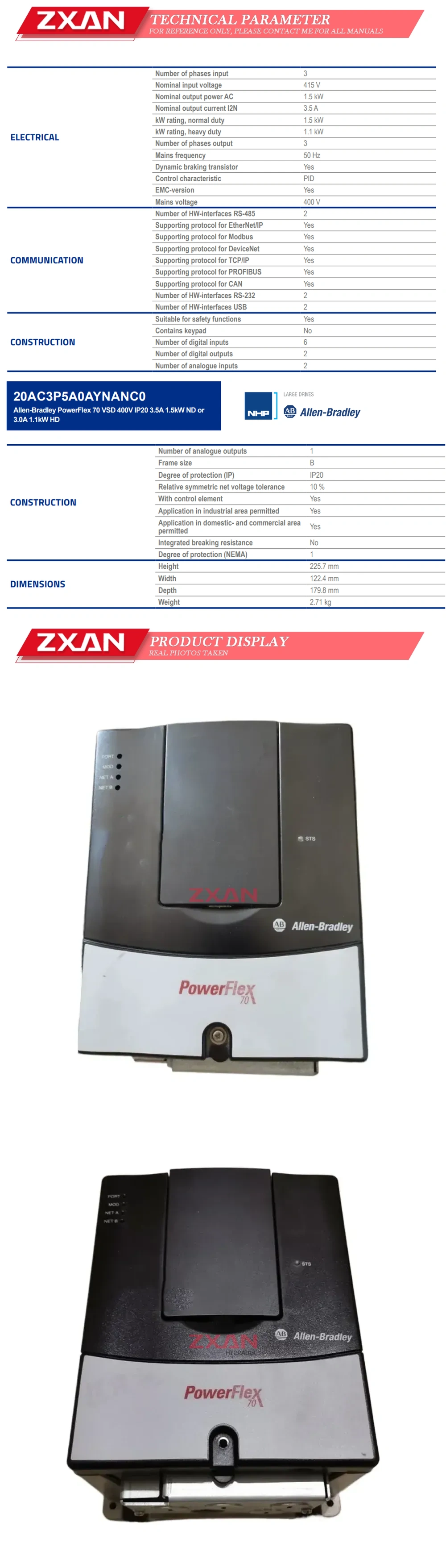 Allen-Bradley 20AC3P5A0AYNANC0 Description