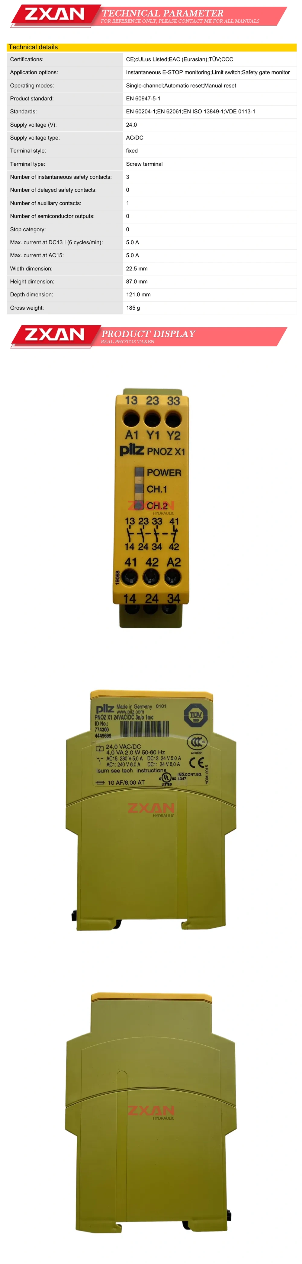 Pilz PNOZ X1 24VAC/DC 3n/o 1n/c Description