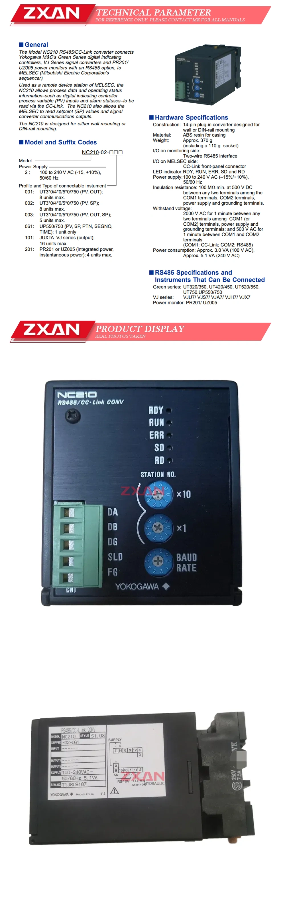 Yokogawa NC210 RS485/CC-Link Description