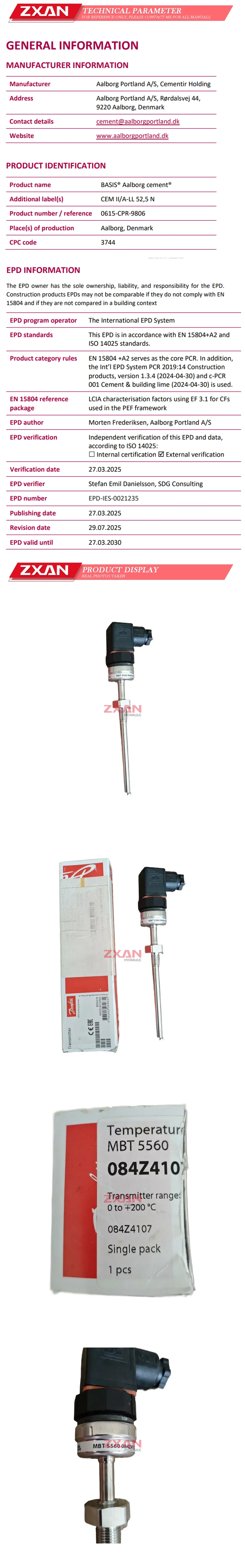 AALBORG BE5021 Temperature sensor Description