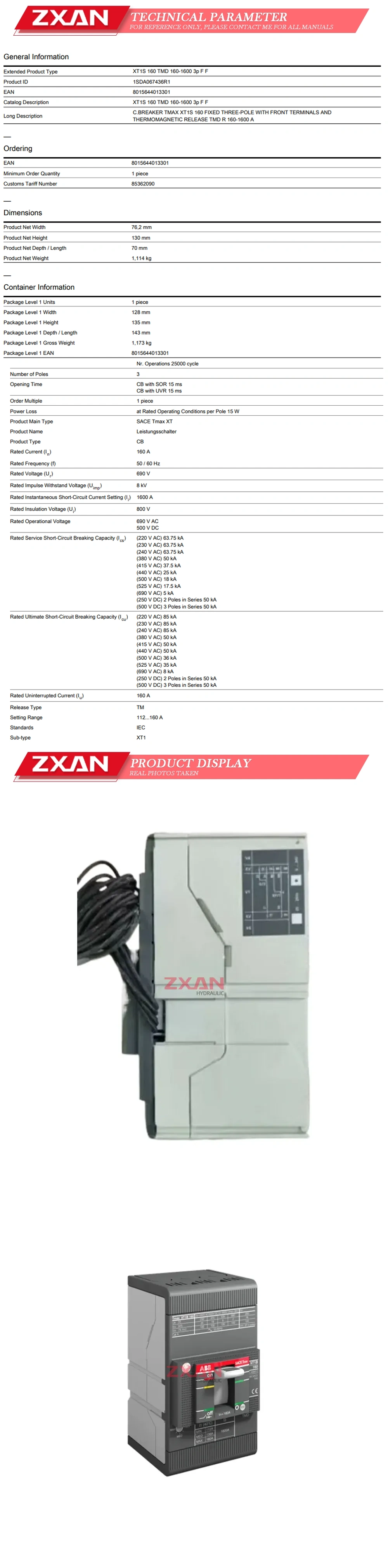 ABB TMAX XT1S 160 Description