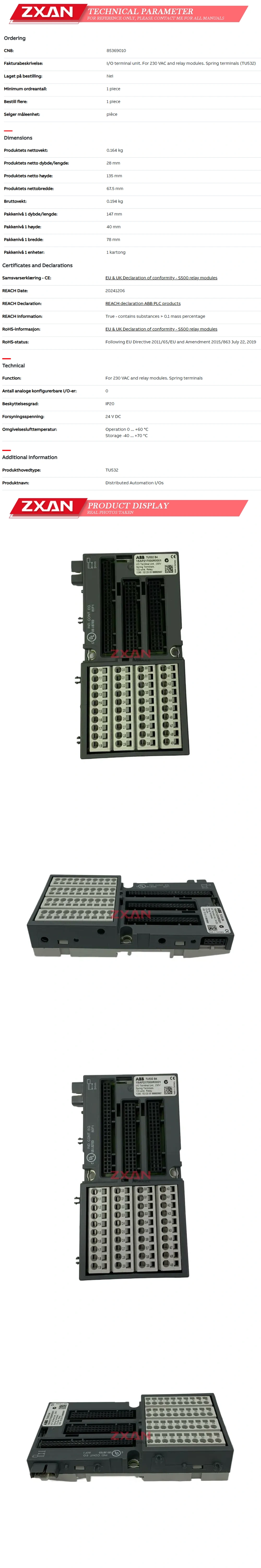 ABB TU532 1SAP217000 R0001 Description