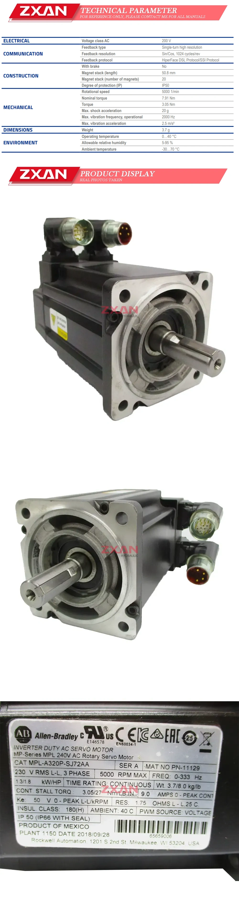 Allen Bradley MPL-A320P-SJ72AA Description