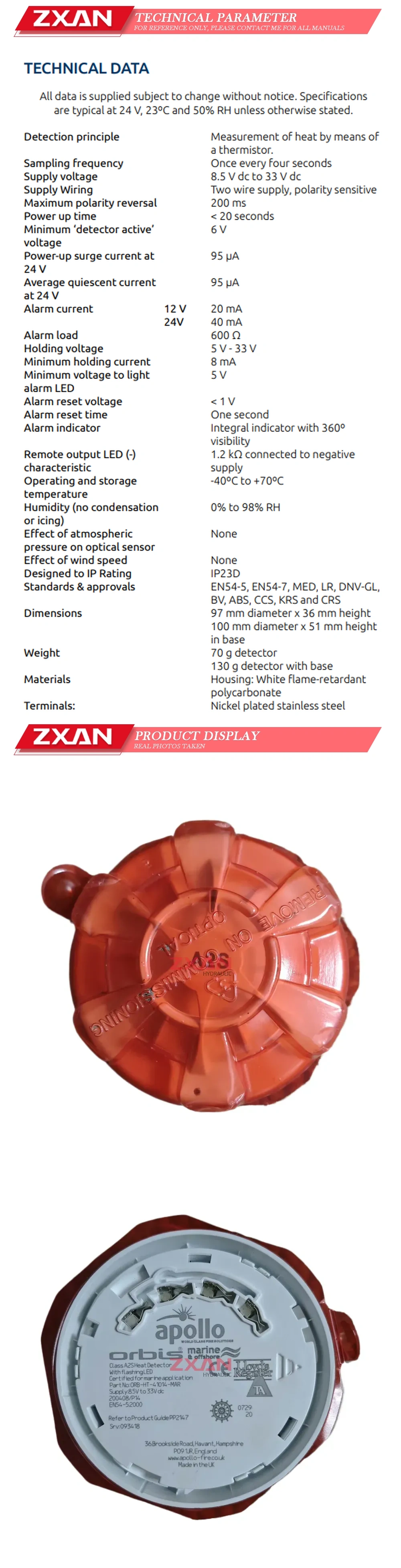 Apollo ORB-HT-41014-MAR Temperature-sensing fire alarm detector Description