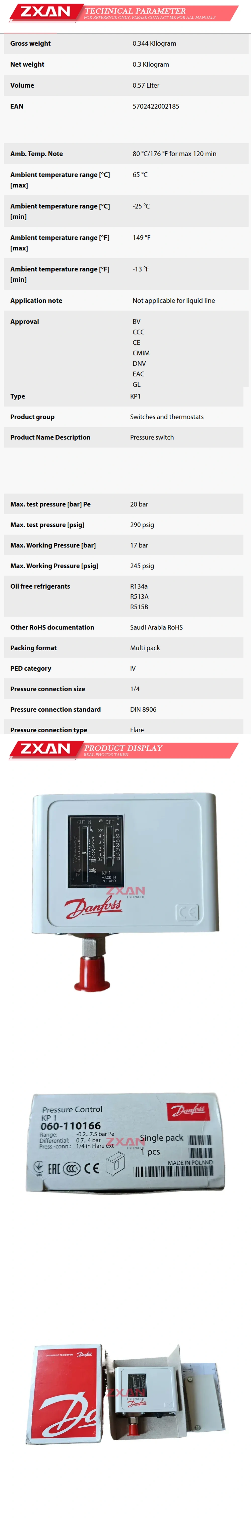 Danfoss 060-110166 pressure switch Description