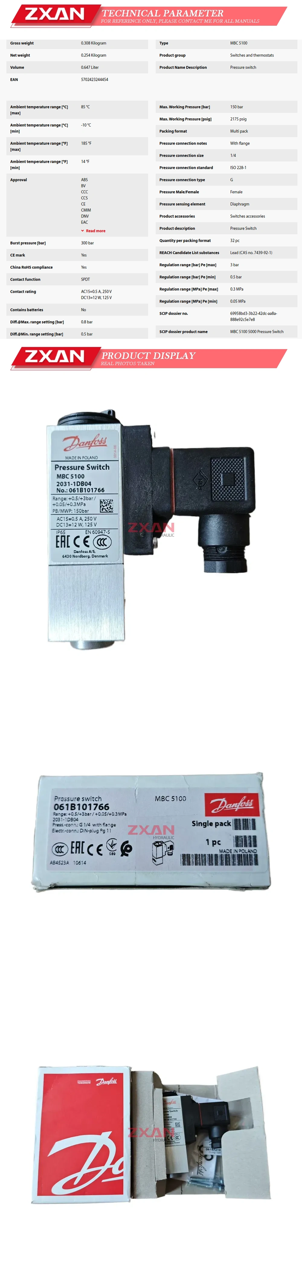 Danfoss MBC 061B101766 Pressure switch Description