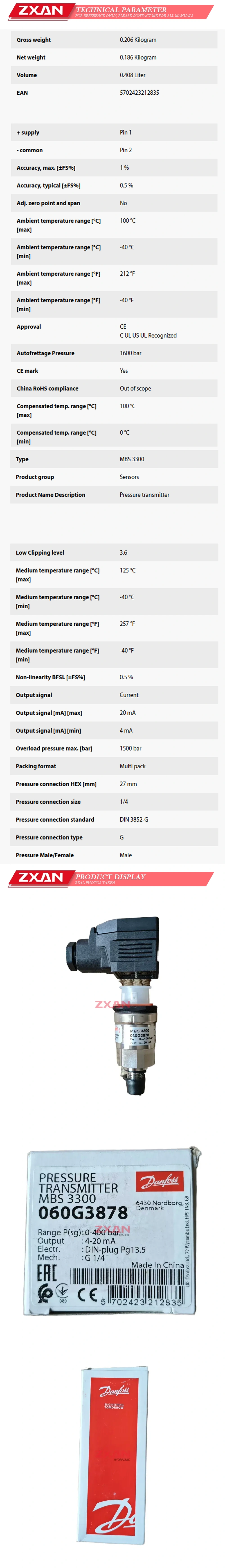 Danfoss MBS 3300 060G3878 pressure sensor Description