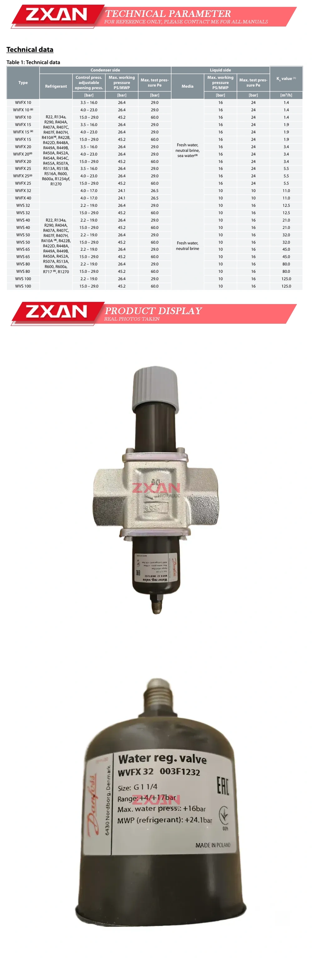 Danfoss WVFX32 003F1232 Water reg valve Description
