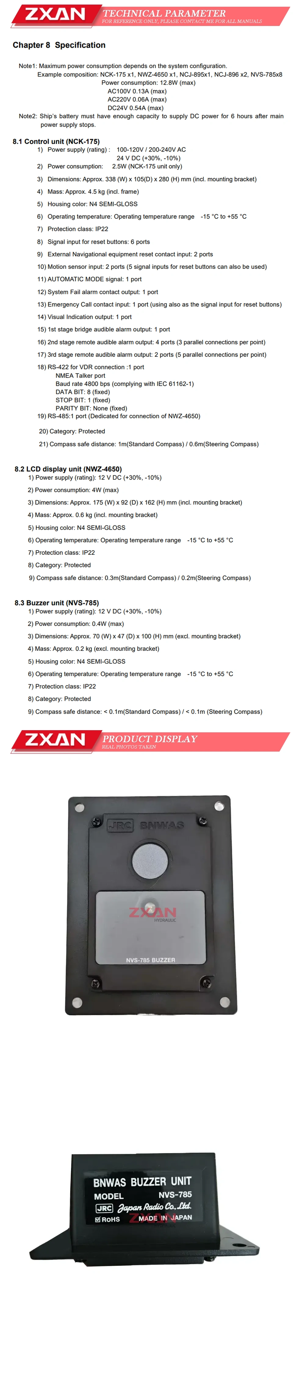 JRC NVS-785 Buzzer unit Description