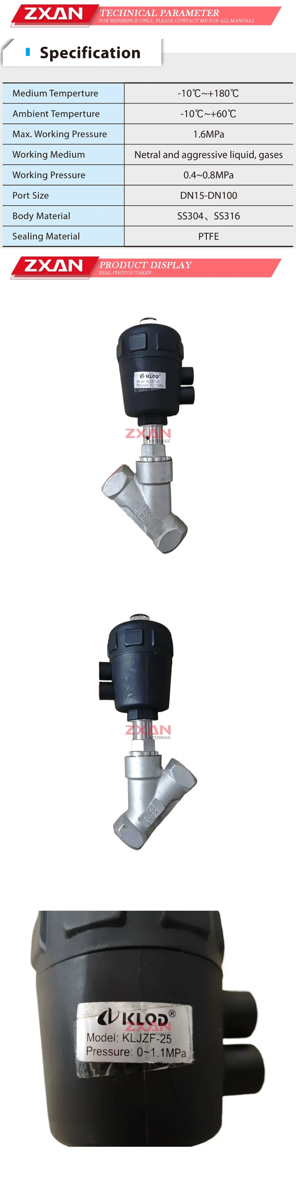 KLOD KLJZF-25 Pneumatic angle seat valve Description