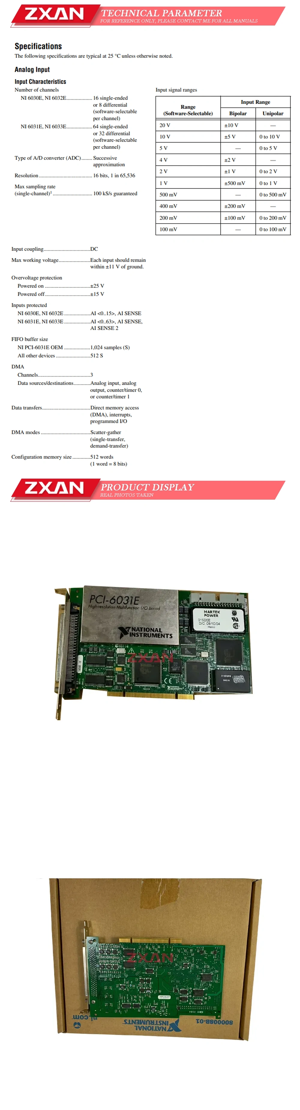 NI PCI-6031E Description