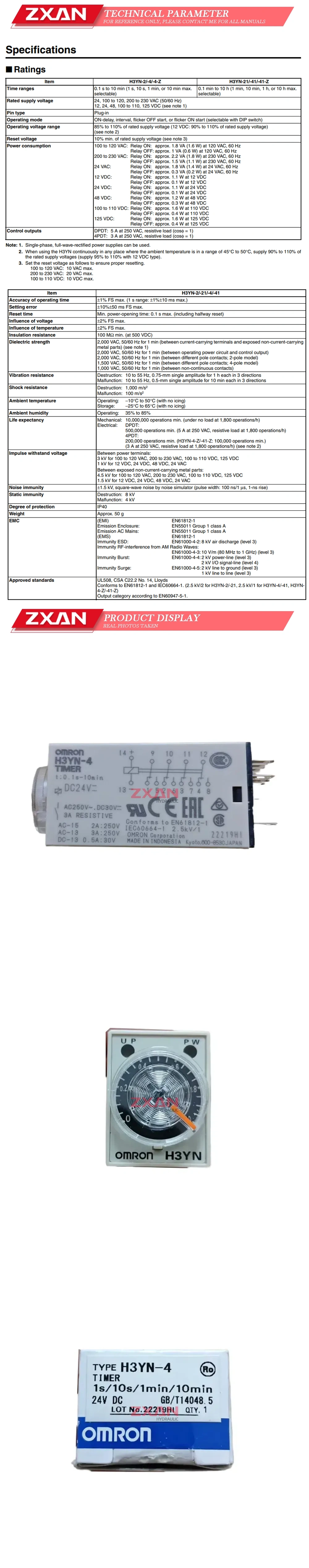 OMRON H3YN-4 Time relay Description