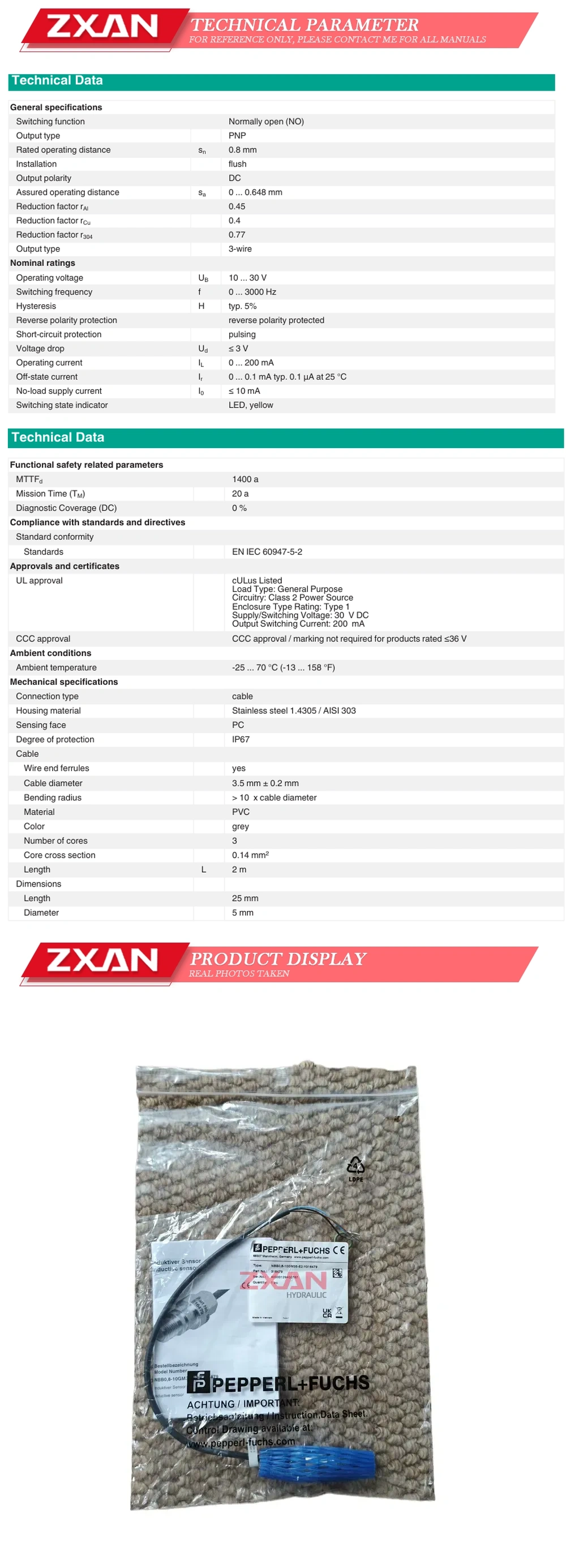 PEPPERL+FUCHS NBB0,8-10GM35-E2-Y316479 Cylinder lubricator feedback probe Description