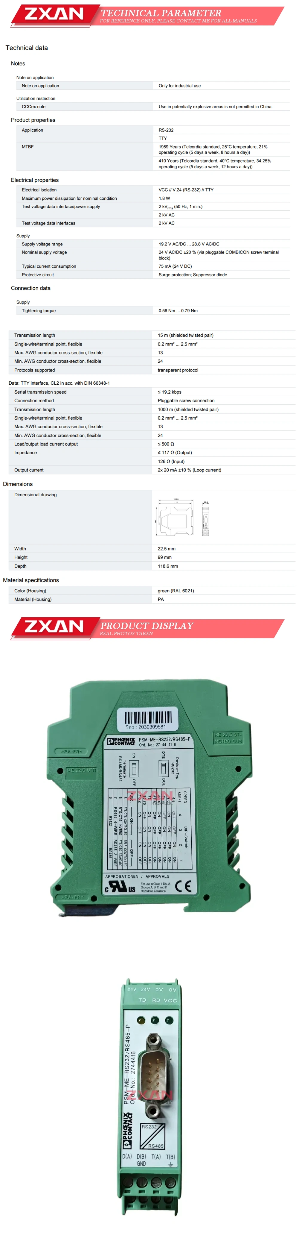 PHOENIX CONTACT PCM-ME-R232-R445-P contactor Description