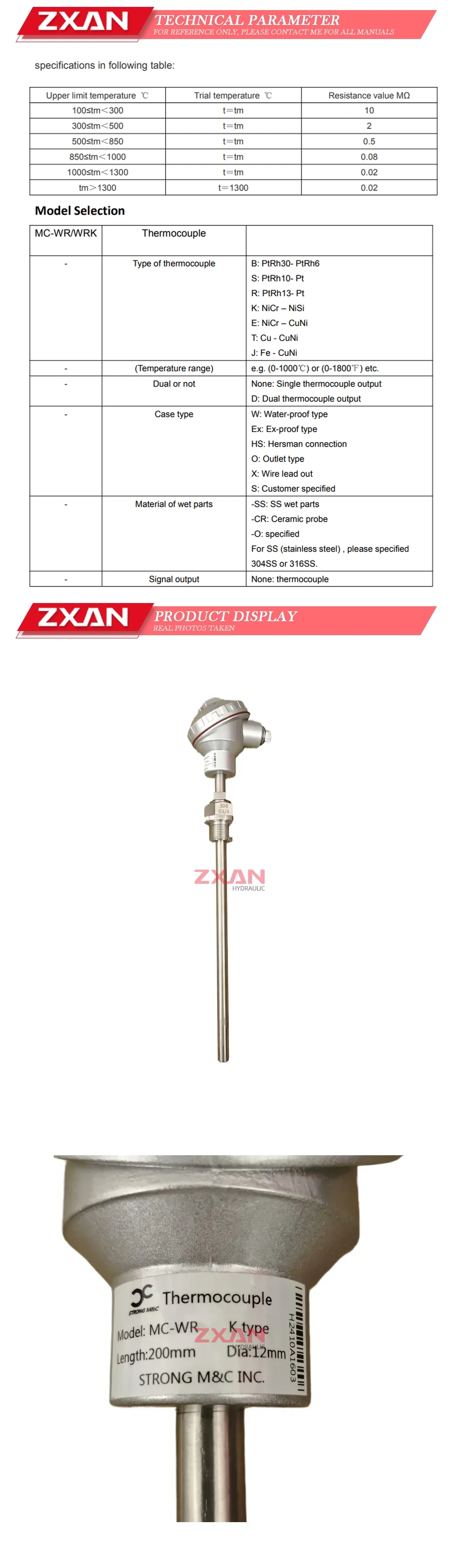 Thermocouple MC-WR thermocouple Description