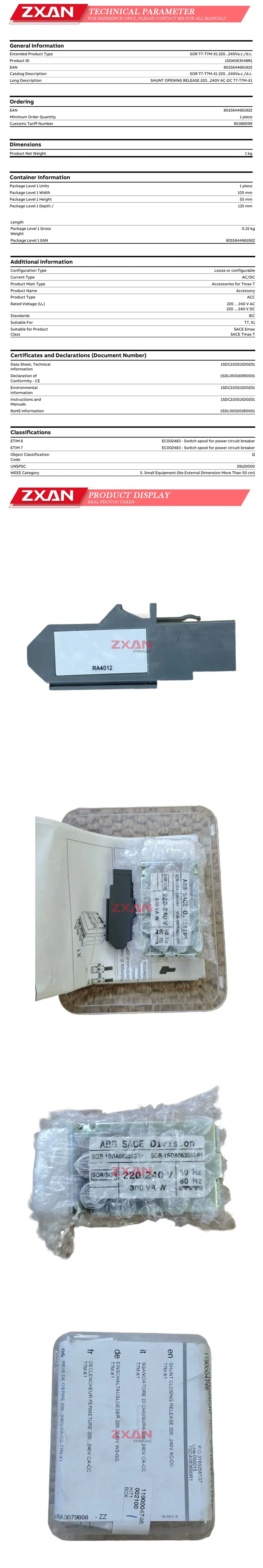 ABB SACE Division SOR-1SDA063548R1 throttle coil Description