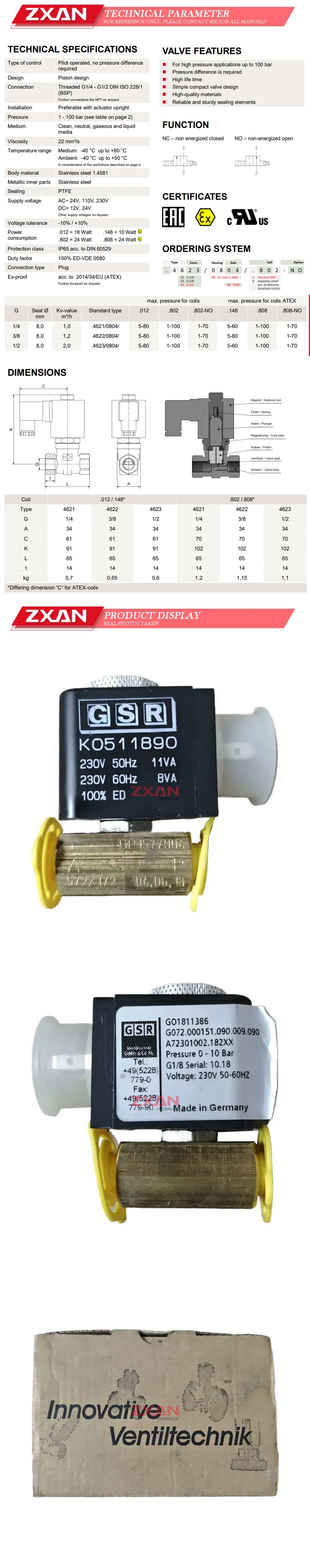 GSR GO1811386 K0511890 Solenoid Valve Description