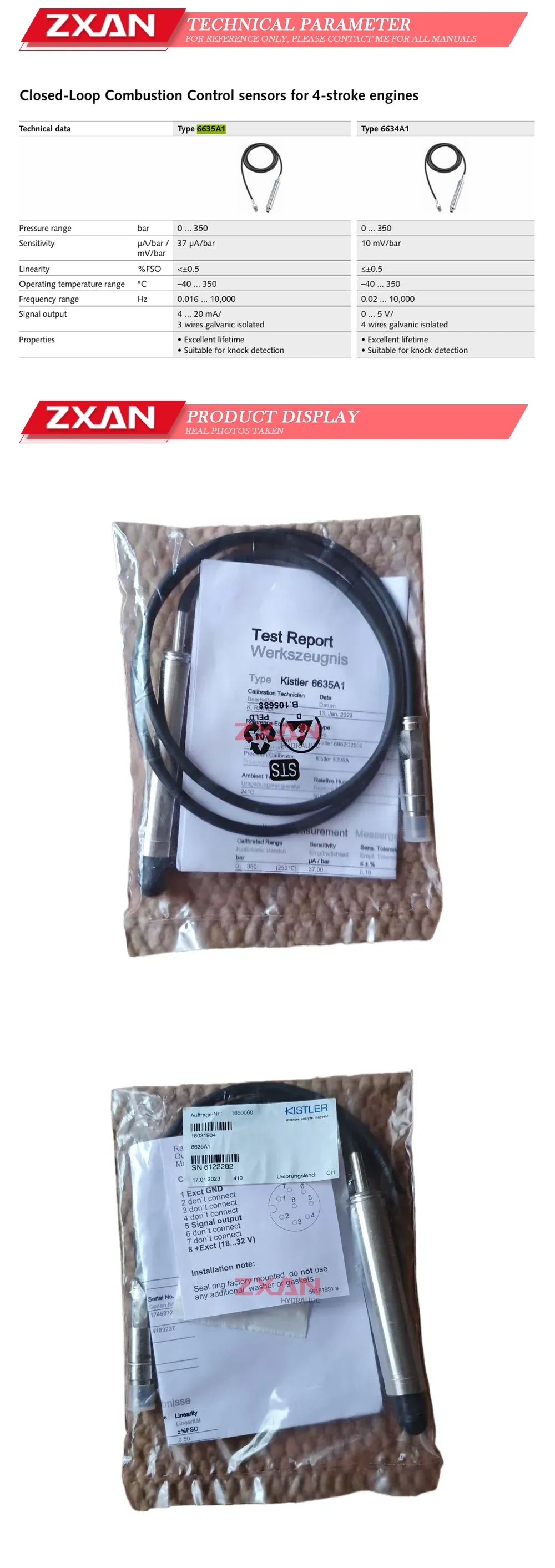 Kistler 6635A1 Cylinder PressureSensor brand Description