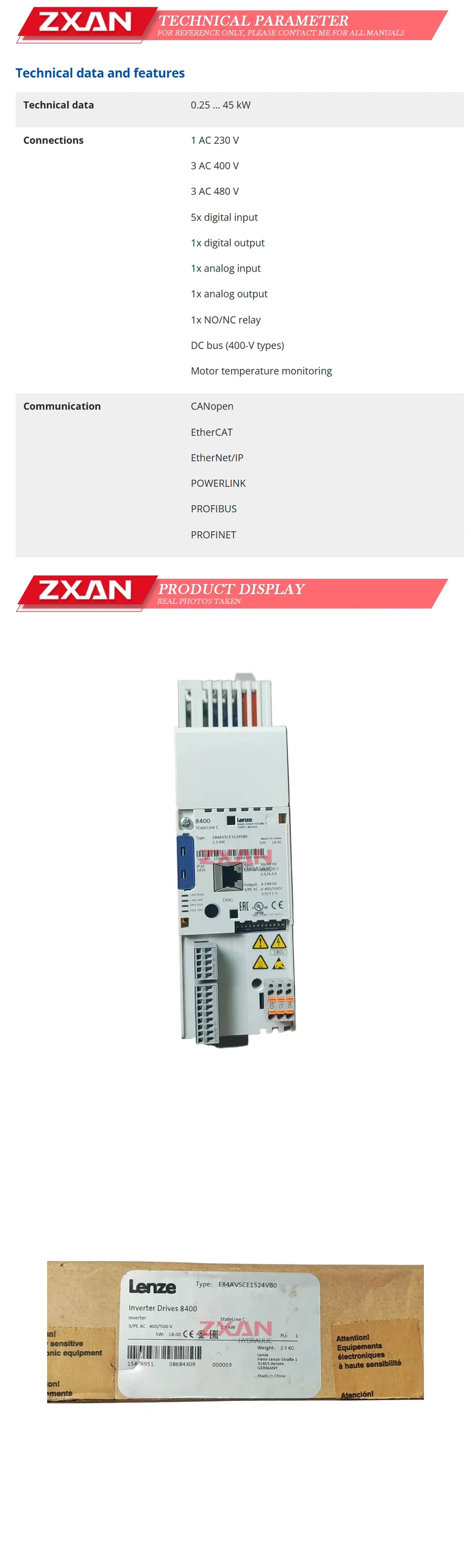 Lenze E84AVSCE1524VB0 Description