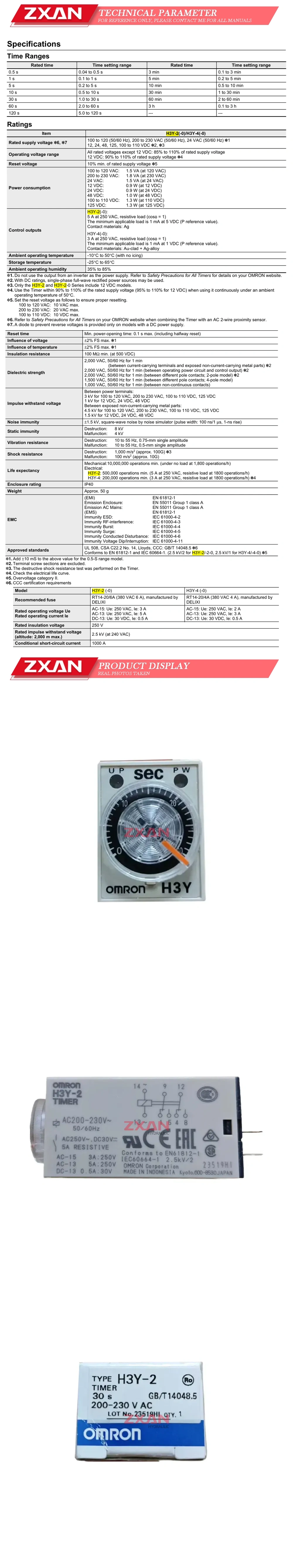 OMRON H3Y-2 Time relay Description