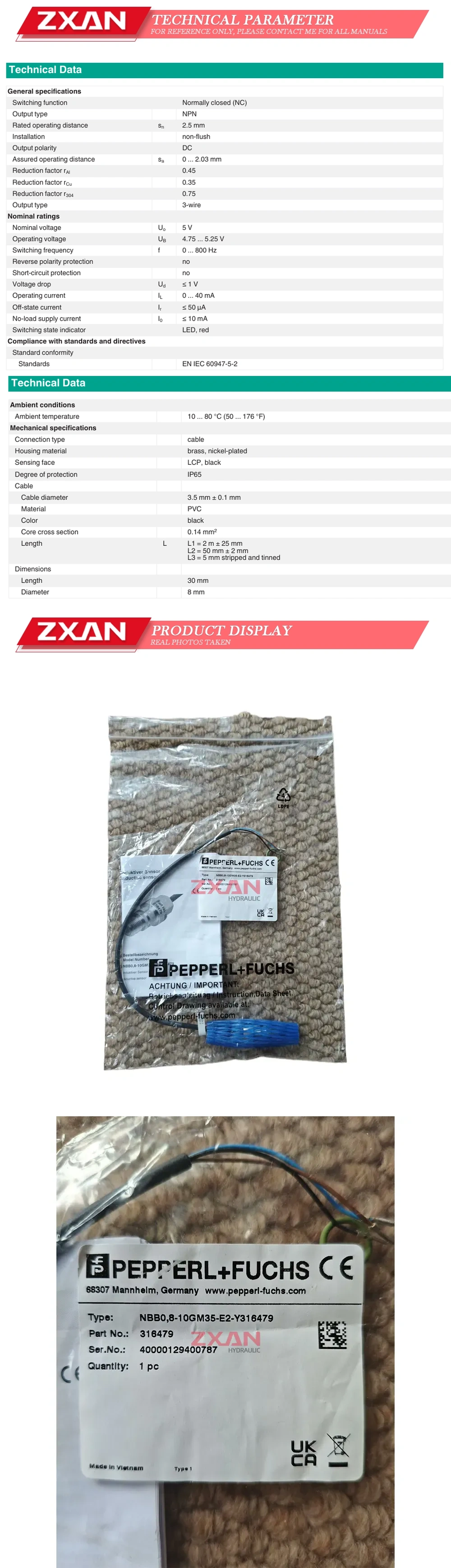 PEPPERL+FUCHS NBB0,8-10GM35-E2-Y316479 Feedback probe Description