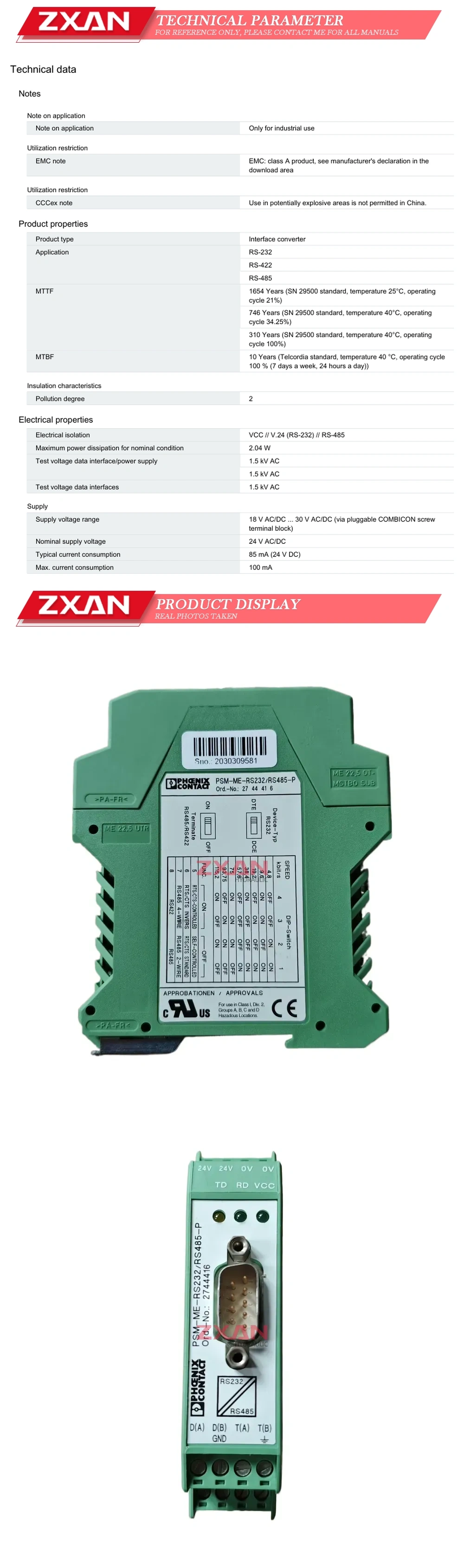 PHOENIX CONTACT PSM-ME-RS232/RS485-P contactor Description