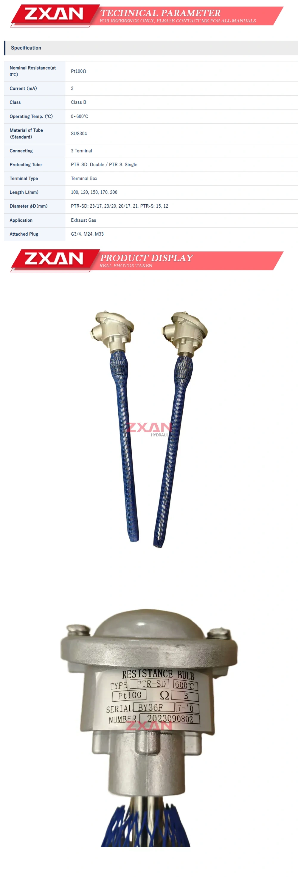 RESISTANCE BULB PTR-SD Thermocouple Description