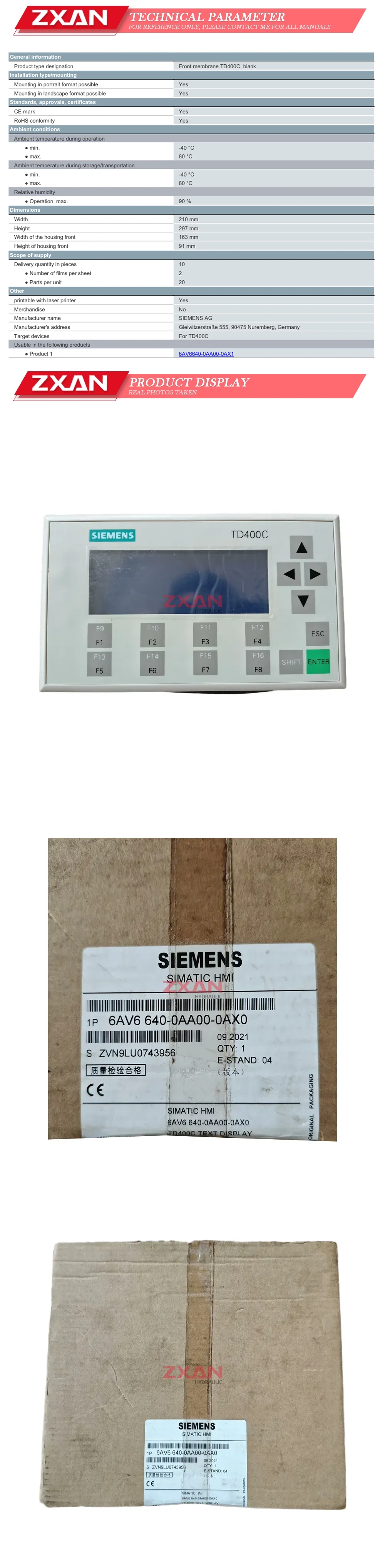 SIEMENS 6AV6 640-0AA00-0AX0 Human-computer interface text terminal Description