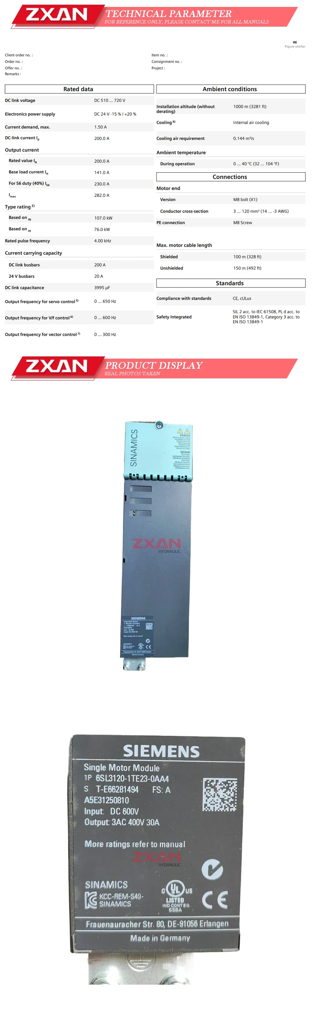 Siemens 6SL3120-1TE23-0AA4 Description