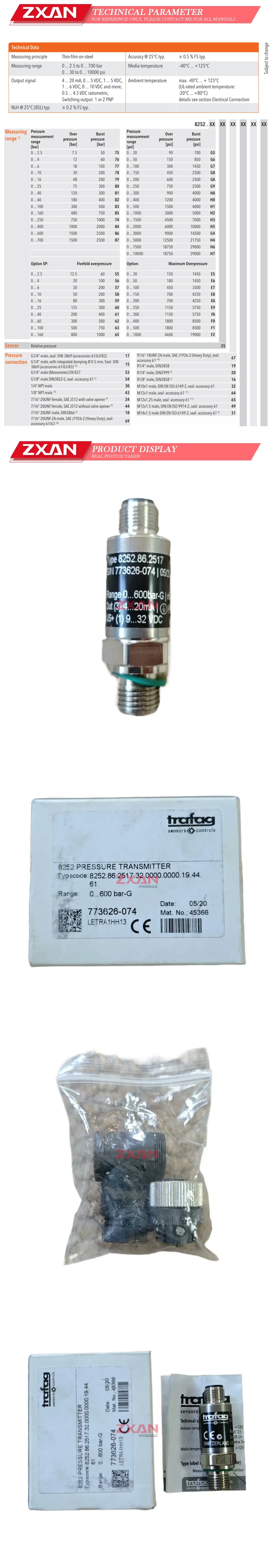 Trafag 8252.86.2517.32.0000.0000.19.44.61 pressure sensor Description