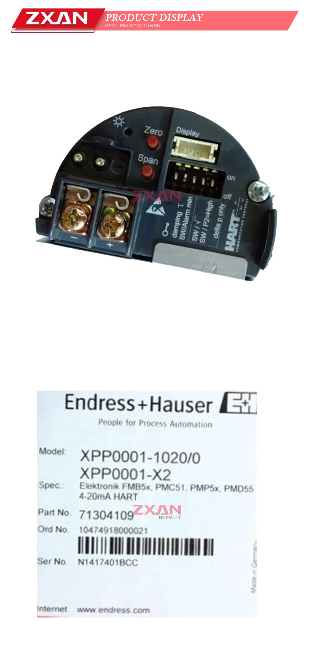Endress+Hauser XPP0001-X2 HART Transmitter Electronics Plug-in Module Description