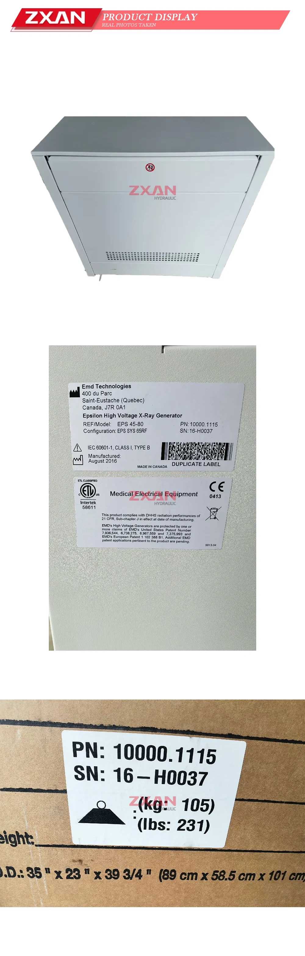 Emd Technologies EPS 45-80 Epsilon High Voltage X-Ray Generator Description