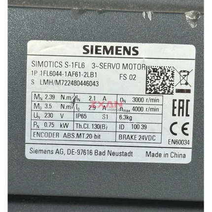 Siemens 1FL6044-1AF61-2LB1 SIMOTICS S-1FL6 Servo Motor