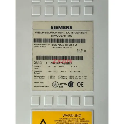 Siemens 6SE7022-6TC51-Z DC Inverter / Frequency Converter