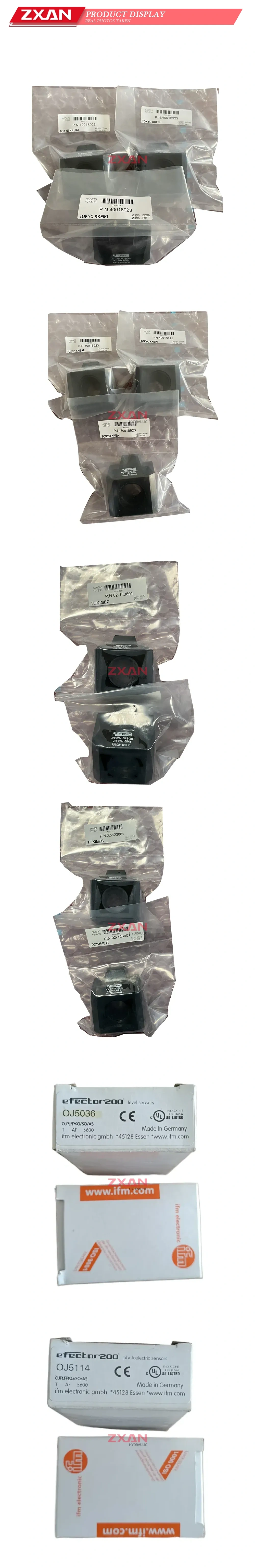 Tokyo Keiki / Tokimec / ifm electronic 40018923 / 02-123801 / OJ5036 / OJ5114 Solenoid Coils and Industrial Sensors Description