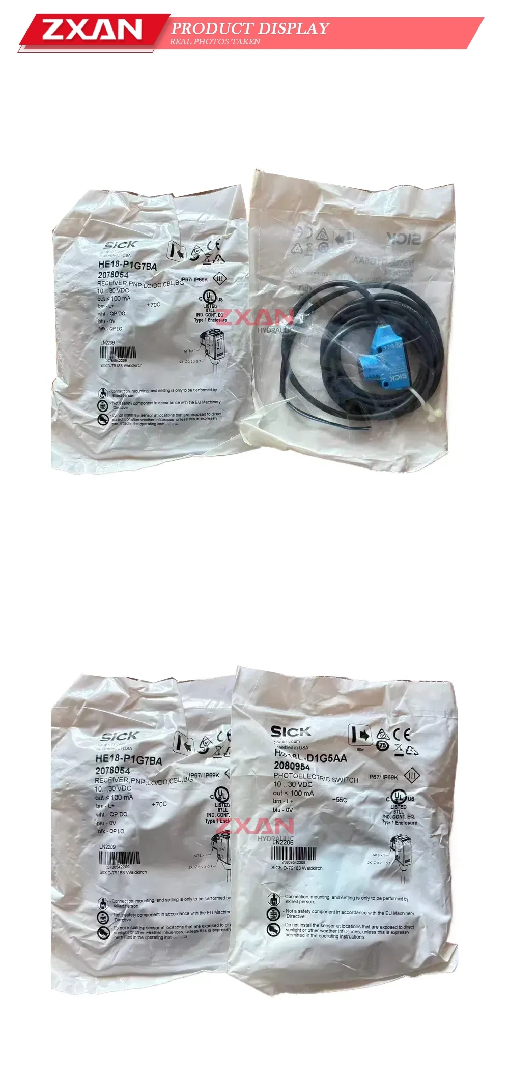 SICK HE18-P1G7BA / HS18L-D1G5AA Photoelectric Sensor Set (Through-Beam Receiver and Photoelectric Switch) Description