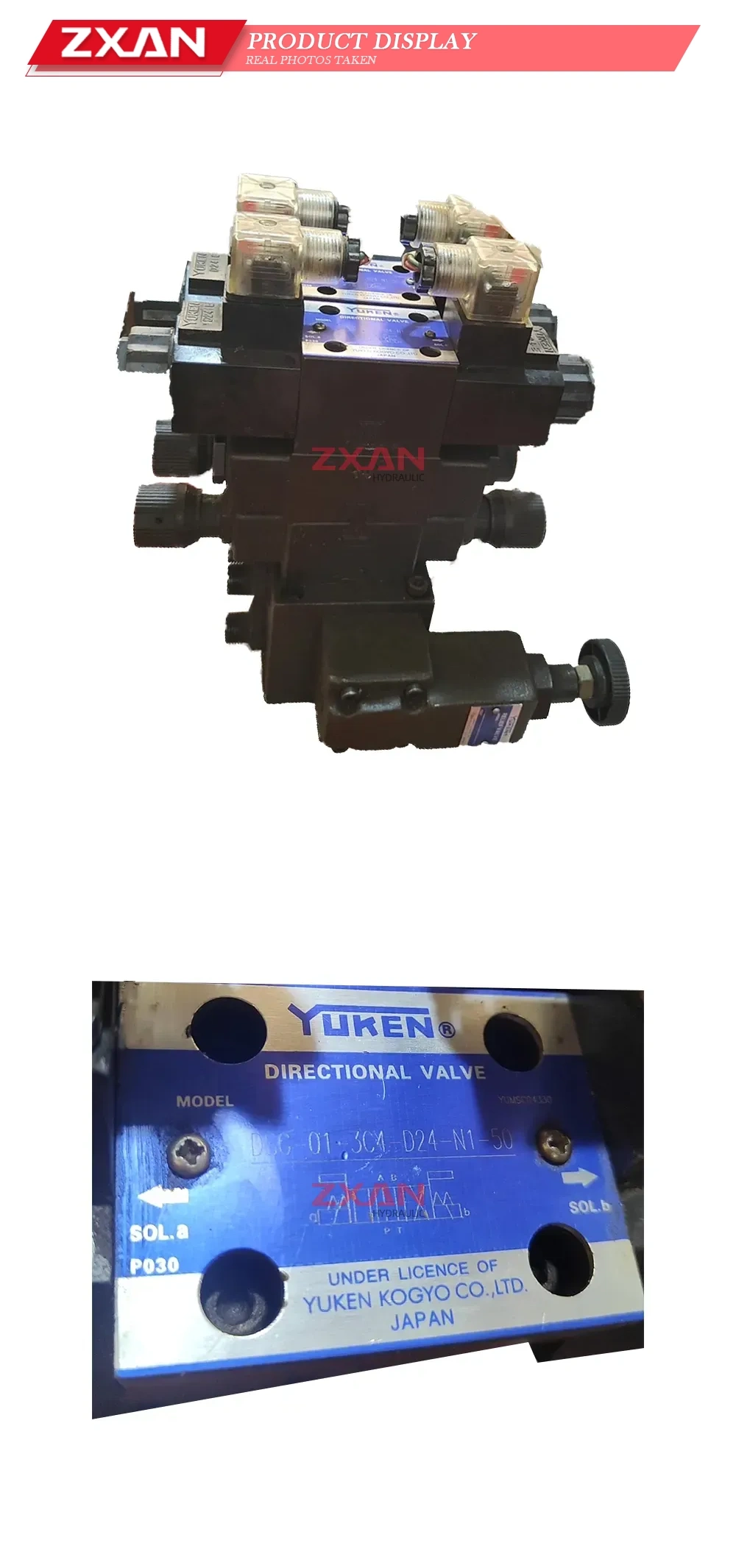 YUKEN DSG-01-3C4-D24-N1-50 / MPW-01-2-40 / MSW-01-X-30 Hydraulic Solenoid Directional Valve Manifold Assembly Description